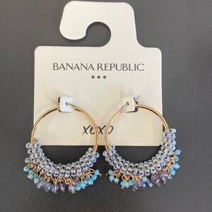 Gold and Blue Colored Beaded Hoop Earrings